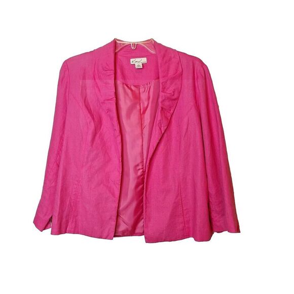 Kim Rogers Womens Size M 100% Linen Blazer Short‎ Pink Long Sleeve Lined Office - Picture 2 of 9